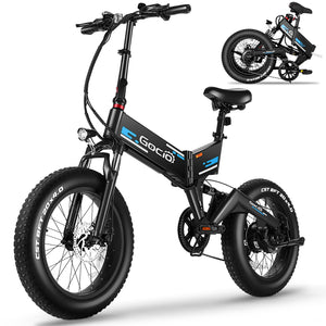 Gocio Foldable Electric Bikes Adult 20"x4" Fat Tire Electric Bike, 48V 10.4Ah, 500W Electric Mountain Bike Full Suspension, LCD, Shimano 7 Speed Electric Cruiser Bicycle UL2849 - GOCIO