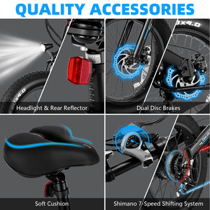 Gocio Foldable Electric Bikes Adult 20"x4" Fat Tire Electric Bike, 48V 10.4Ah, 500W Electric Mountain Bike Full Suspension, LCD, Shimano 7 Speed Electric Cruiser Bicycle UL2849 - GOCIO