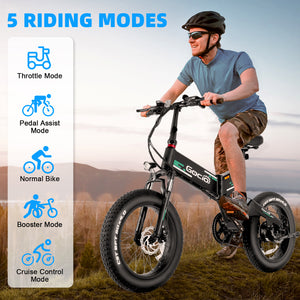 Gocio Foldable Electric Bikes Adult 20"x4" Fat Tire Electric Bike, 48V 10.4Ah, 500W Electric Mountain Bike Full Suspension, LCD, Shimano 7 Speed Electric Cruiser Bicycle UL2849 - GOCIO