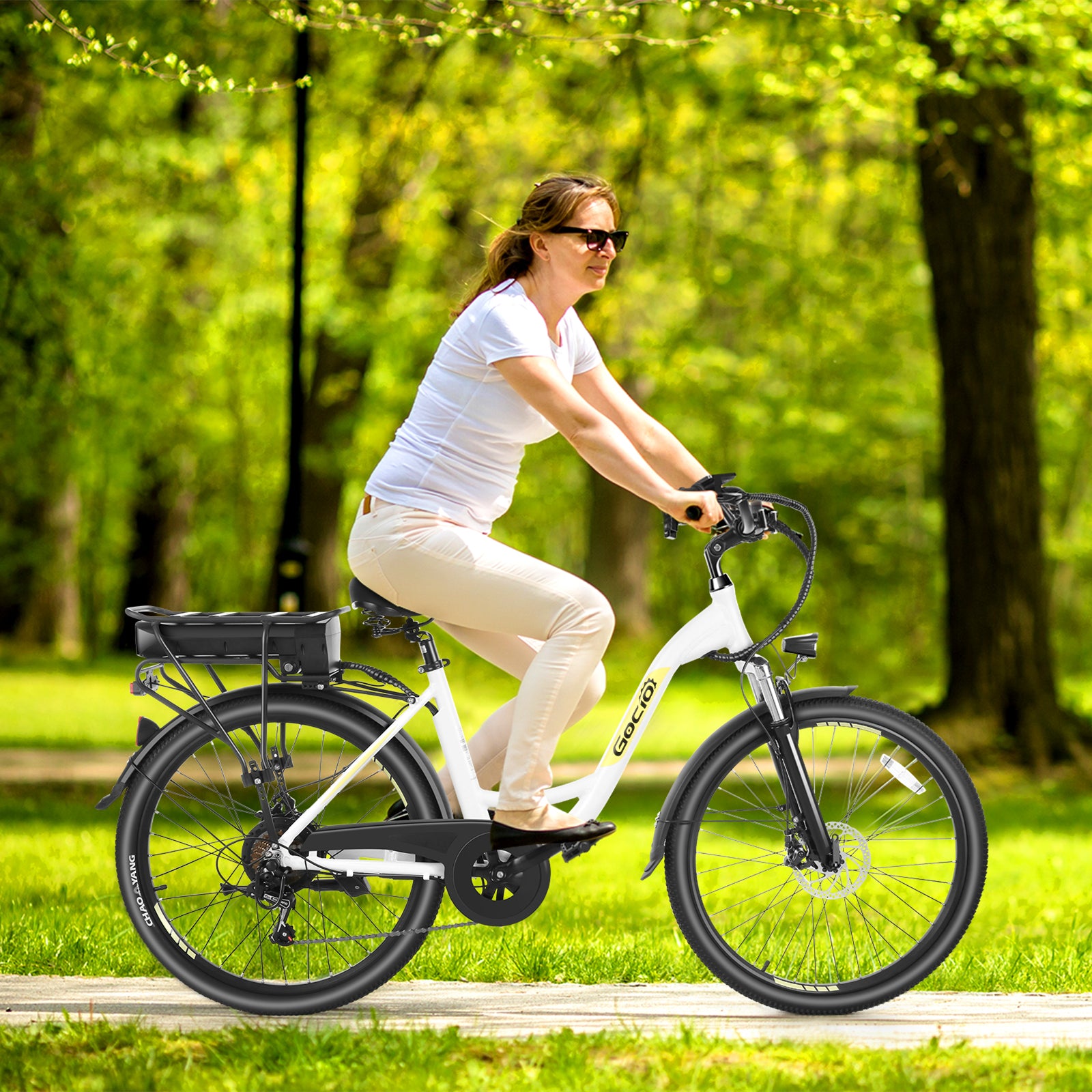 Gocio 26" Peak 700W Low Frame Electric Bike for Adults, Long-Lasting 48V 10.4Ah Battery, LCD Display, 5 Riding Modes, Headlight and Taillight, 7 Speeds Commuter Women Ebike, City Cruiser Ebike, Black - GOCIO