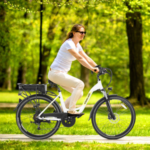 Gocio 26" Peak 700W Low Frame Electric Bike for Adults, Long-Lasting 48V 10.4Ah Battery, LCD Display, 5 Riding Modes, Headlight and Taillight, 7 Speeds Commuter Women Ebike, City Cruiser Ebike, Black - GOCIO