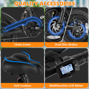 Gocio Ebikes 14"×2.1" Foldable Electric Bicycle for Adults, 550W Peak Commuter E-Bike, 48V 7.8Ah Battery, LCD Dispaly, Electric Bike Small Tire City Ebikes for Women UL2849 - GOCIO