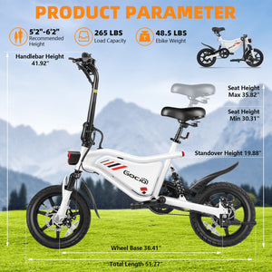 Gocio Ebikes 14"×2.1" Foldable Electric Bicycle for Adults, 550W Peak Commuter E-Bike, 48V 7.8Ah Battery, LCD Dispaly, Electric Bike Small Tire City Ebikes for Women UL2849 - GOCIO