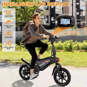 Gocio Ebikes 14"×2.1" Foldable Electric Bicycle for Adults, 550W Peak Commuter E-Bike, 48V 7.8Ah Battery, LCD Dispaly, Electric Bike Small Tire City Ebikes for Women UL2849 - GOCIO