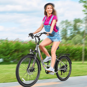 Gocio 26 in. Electric Bicycle 500W Electric Hybrid Bike, 48V Adjustable City Ebike for Adults, Suspension Fork, Max 19.8MPH, 7 Speed Gears Electric Commuter Bike for Men and Women, UL2849 - GOCIO