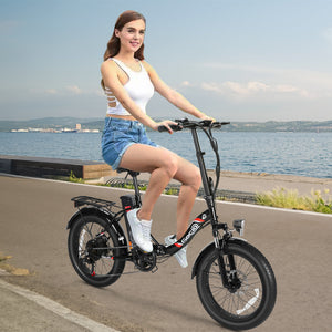 Gocio 500W Electric Bike, 20" * 3.0" Fat Tire Electric Bicycle, City Cruiser Ebike with 48V 10.4Ah Removable Battery UL 2849, Max 19.8mph Electric Folding Bike for Adults Shimano 7 Speed Black - GOCIO