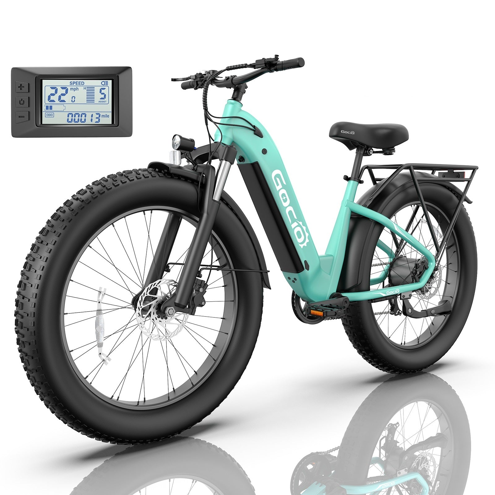 Gocio Electric Bike, 26" x 4.0 Fat Tire Ebike, 750W Motor Electric Mountain Bike for Adults, 22MPH Electric Bicycle for Men with 48V 15Ah Removable Battery UL 2849 Shimano 7 Speed - GOCIO