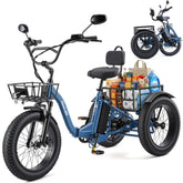 Gocio Peak 1000W Electric Tricycle, 20" x 4.0 Fat Tire Foldable Electric Tricycle, 48V 18AH Large-Capacity Battery E Trikes,7 Speed 3-Wheel Electric Bike for Adults UL2849 Certified - GOCIO