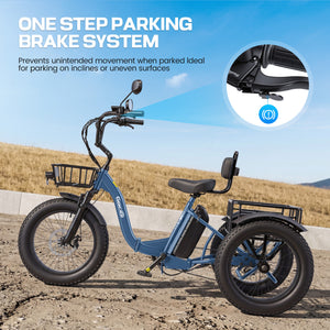 Gocio Peak 1000W Electric Tricycle, 20" x 4.0 Fat Tire Foldable Electric Tricycle, 48V 18AH Large-Capacity Battery E Trikes,7 Speed 3-Wheel Electric Bike for Adults UL2849 Certified - GOCIO