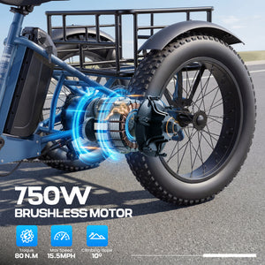 Gocio Peak 1000W Electric Tricycle, 20" x 4.0 Fat Tire Foldable Electric Tricycle, 48V 18AH Large-Capacity Battery E Trikes,7 Speed 3-Wheel Electric Bike for Adults UL2849 Certified - GOCIO