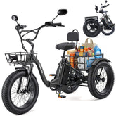 Gocio Peak 1000W Electric Tricycle, 20" x 4.0 Fat Tire Foldable Electric Tricycle, 48V 18AH Large-Capacity Battery E Trikes,7 Speed 3-Wheel Electric Bike for Adults UL2849 Certified - GOCIO