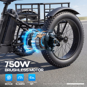 Gocio Peak 1000W Electric Tricycle, 20" x 4.0 Fat Tire Foldable Electric Tricycle, 48V 18AH Large-Capacity Battery E Trikes,7 Speed 3-Wheel Electric Bike for Adults UL2849 Certified - GOCIO