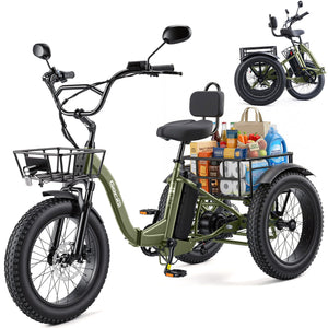 Gocio Peak 1000W Electric Tricycle, 20" x 4.0 Fat Tire Foldable Electric Tricycle, 48V 18AH Large-Capacity Battery E Trikes,7 Speed 3-Wheel Electric Bike for Adults UL2849 Certified - GOCIO