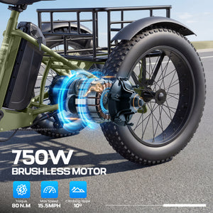 Gocio Peak 1000W Electric Tricycle, 20" x 4.0 Fat Tire Foldable Electric Tricycle, 48V 18AH Large-Capacity Battery E Trikes,7 Speed 3-Wheel Electric Bike for Adults UL2849 Certified - GOCIO