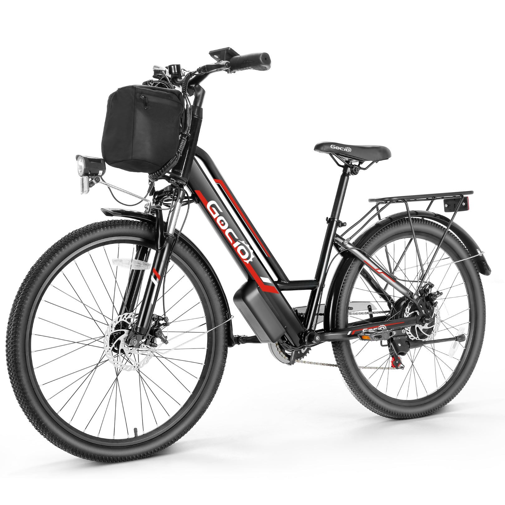 Gocio 500W 26" Electric Bike 48V Electric Bicycle for Adults, 19.8mph Cruiser Ebike, Electric Commuter Bike with Carrier Rack, Low Step Frame Shimano 7 Speed for Men Women Senior UL 2849 - GOCIO