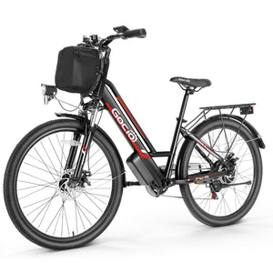 Gocio 500W 26" Electric Bike 48V Electric Bicycle for Adults, 19.8mph Cruiser Ebike, Electric Commuter Bike with Carrier Rack, Low Step Frame Shimano 7 Speed for Men Women Senior UL 2849 - GOCIO