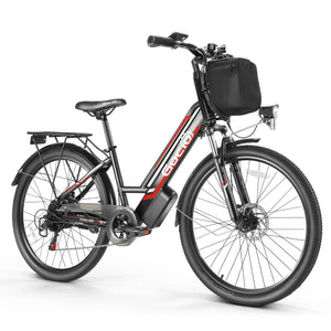 Gocio 500W 26" Electric Bike 48V Electric Bicycle for Adults, 19.8mph Cruiser Ebike, Electric Commuter Bike with Carrier Rack, Low Step Frame Shimano 7 Speed for Men Women Senior UL 2849 - GOCIO
