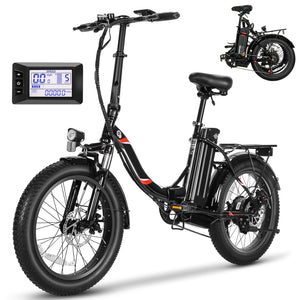 Gocio 500W Electric Bike, 20" * 3.0" Fat Tire Electric Bicycle, City Cruiser Ebike with 48V 10.4Ah Removable Battery UL 2849, Max 19.8mph Electric Folding Bike for Adults Shimano 7 Speed Black - GOCIO