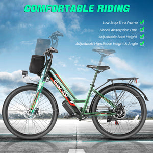 Gocio 500W 26" Electric Bike 48V Electric Bicycle for Adults, 19.8mph Cruiser Ebike, Electric Commuter Bike with Carrier Rack, Low Step Frame Shimano 7 Speed for Men Women Senior UL 2849 - GOCIO