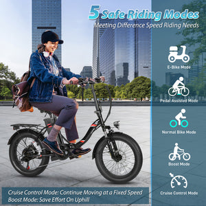 Gocio 500W Electric Bike, 20" * 3.0" Fat Tire Electric Bicycle, City Cruiser Ebike with 48V 10.4Ah Removable Battery UL 2849, Max 19.8mph Electric Folding Bike for Adults Shimano 7 Speed Black - GOCIO