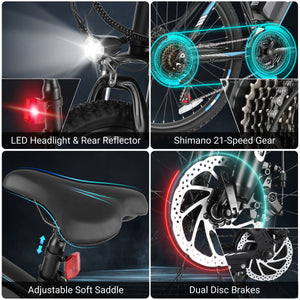 Gocio 26" x 2.1" Electric Bike 500W Electric Bike for Adults, Max 19.8mph Electric Mountain Bicycle, 48V 375Wh Battery Commuter Ebike, Lockable Suspension Fork, Shimano 21 Speed, UL 2849 Certified - GOCIO