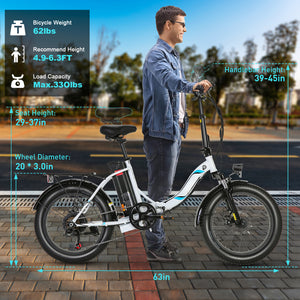 Gocio 500W Electric Bike, 20" * 3.0" Fat Tire Electric Bicycle, City Cruiser Ebike with 48V 10.4Ah Removable Battery UL 2849, Max 19.8mph Electric Folding Bike for Adults Shimano 7 Speed Black - GOCIO