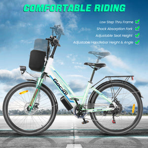 Gocio 500W 26" Electric Bike 48V Electric Bicycle for Adults, 19.8mph Cruiser Ebike, Electric Commuter Bike with Carrier Rack, Low Step Frame Shimano 7 Speed for Men Women Senior UL 2849 - GOCIO