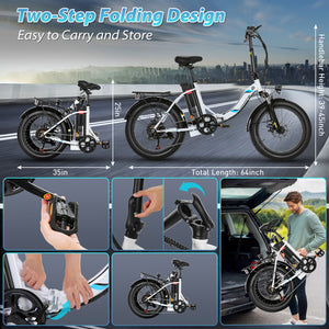 Gocio 500W Electric Bike, 20" * 3.0" Fat Tire Electric Bicycle, City Cruiser Ebike with 48V 10.4Ah Removable Battery UL 2849, Max 19.8mph Electric Folding Bike for Adults Shimano 7 Speed Black - GOCIO