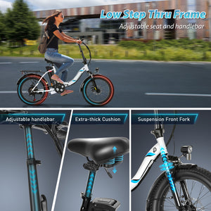 Gocio 500W Electric Bike, 20" * 3.0" Fat Tire Electric Bicycle, City Cruiser Ebike with 48V 10.4Ah Removable Battery UL 2849, Max 19.8mph Electric Folding Bike for Adults Shimano 7 Speed Black - GOCIO