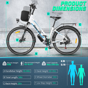 Gocio 500W 26" Electric Bike 48V Electric Bicycle for Adults, 19.8mph Cruiser Ebike, Electric Commuter Bike with Carrier Rack, Low Step Frame Shimano 7 Speed for Men Women Senior UL 2849 - GOCIO