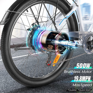 Gocio 500W 26" Electric Bike 48V Electric Bicycle for Adults, 19.8mph Cruiser Ebike, Electric Commuter Bike with Carrier Rack, Low Step Frame Shimano 7 Speed for Men Women Senior UL 2849 - GOCIO