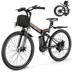Gocio Electric Bike 500W Folding Electric Mountain Bike 26" Full Suspension Adult Electric Bike 21 Speed Max 19.8Mph with 48V 374.4Wh Battery UL2849 - GOCIO