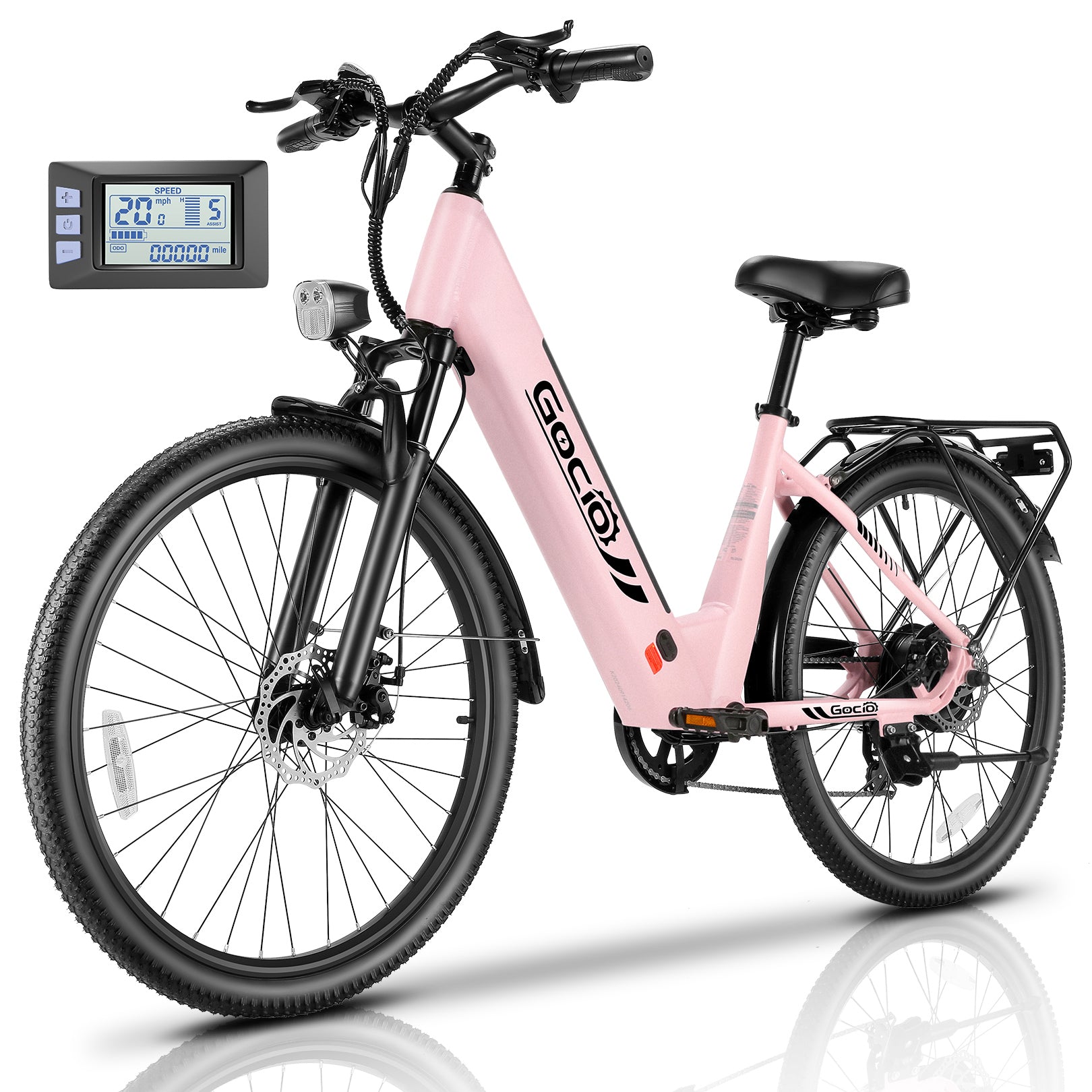 Gocio 26" x 2.1" Electric Bike for Adults, 500W Commuter Ebike, 48V 720wh Built-in Battery, 5 Riding Modes, Max 60 Miles, LCD, Lockable Front Suspension Step Thru E Bikes UL 2849