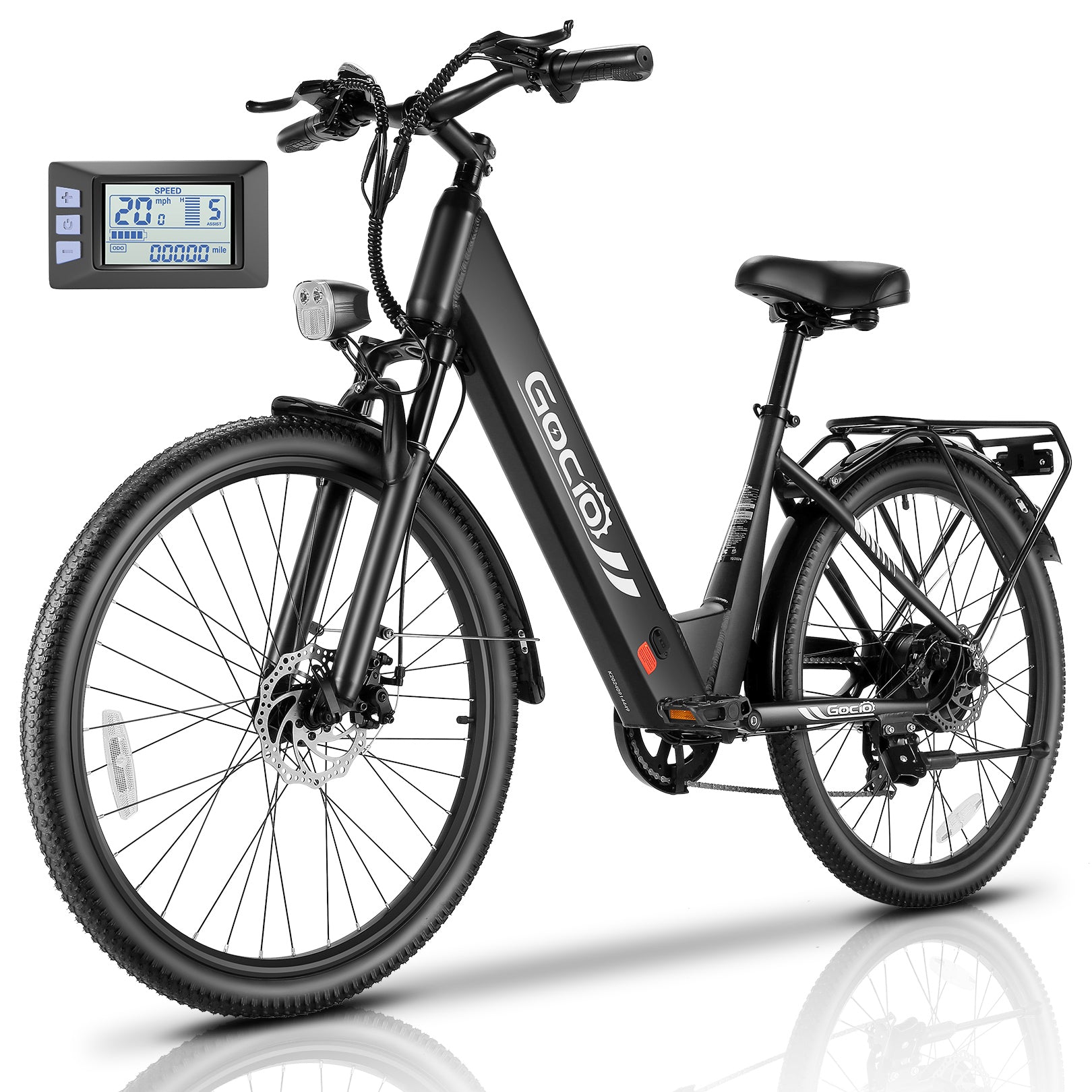 Gocio 26" x 2.1" Electric Bike for Adults, 500W Commuter Ebike, 48V 720wh Built-in Battery, 5 Riding Modes, Max 60 Miles, LCD, Lockable Front Suspension Step Thru E Bikes UL 2849