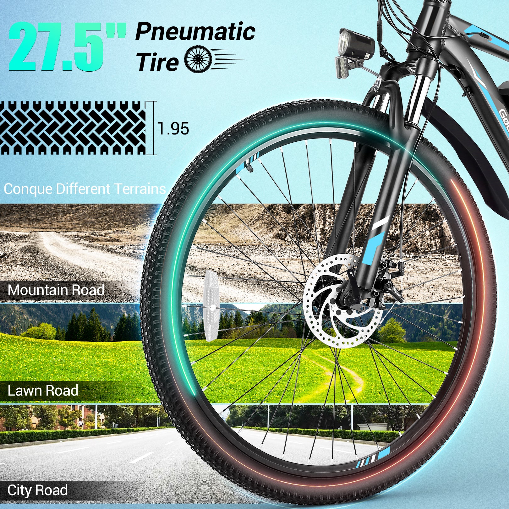 Gocio 500W 27.5" Electric Bike, Max 19.8mph Electric Mountain Bike 48V 10.4Ah Removable Battery Commuter Ebike for Adults, LCD Display Electric Bicycles, Shimano 21 Speed UL2849 Certified - GOCIO
