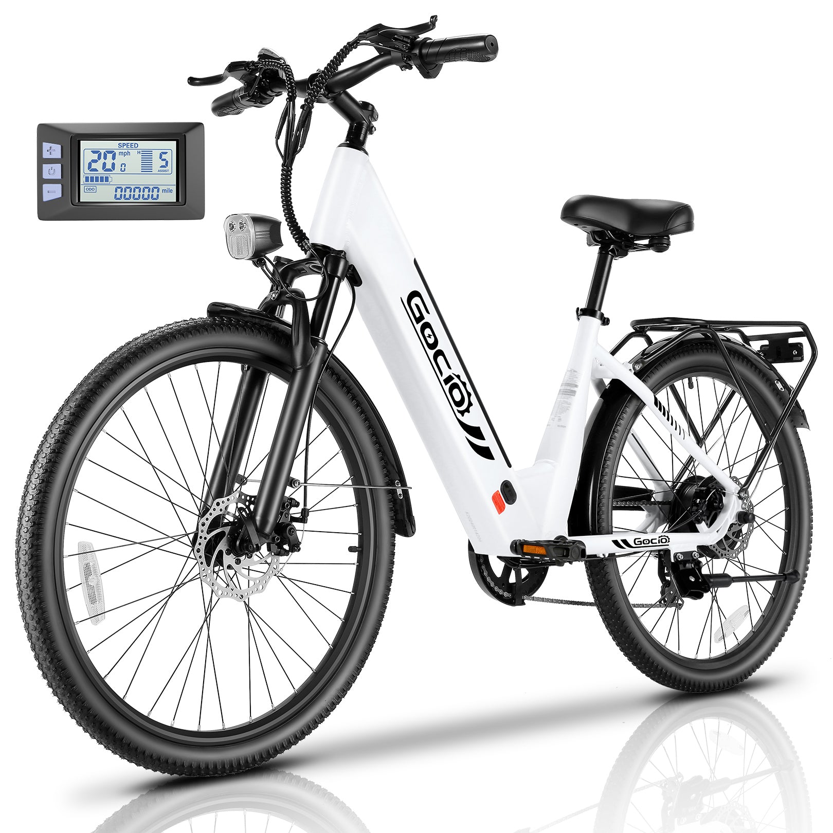 Gocio 26" x 2.1" Electric Bike for Adults, 500W Commuter Ebike, 48V 720wh Built-in Battery, 5 Riding Modes, Max 60 Miles, LCD, Lockable Front Suspension Step Thru E Bikes UL 2849