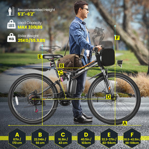 Gocio Electric Bike 500W Folding Electric Mountain Bike 26" Full Suspension Adult Electric Bike 21 Speed Max 19.8Mph with 48V 374.4Wh Battery UL2849 - GOCIO