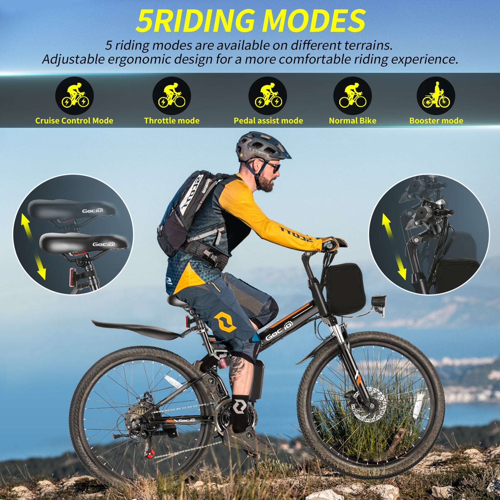 Gocio Electric Bike 500W Folding Electric Mountain Bike 26" Full Suspension Adult Electric Bike 21 Speed Max 19.8Mph with 48V 374.4Wh Battery UL2849 - GOCIO