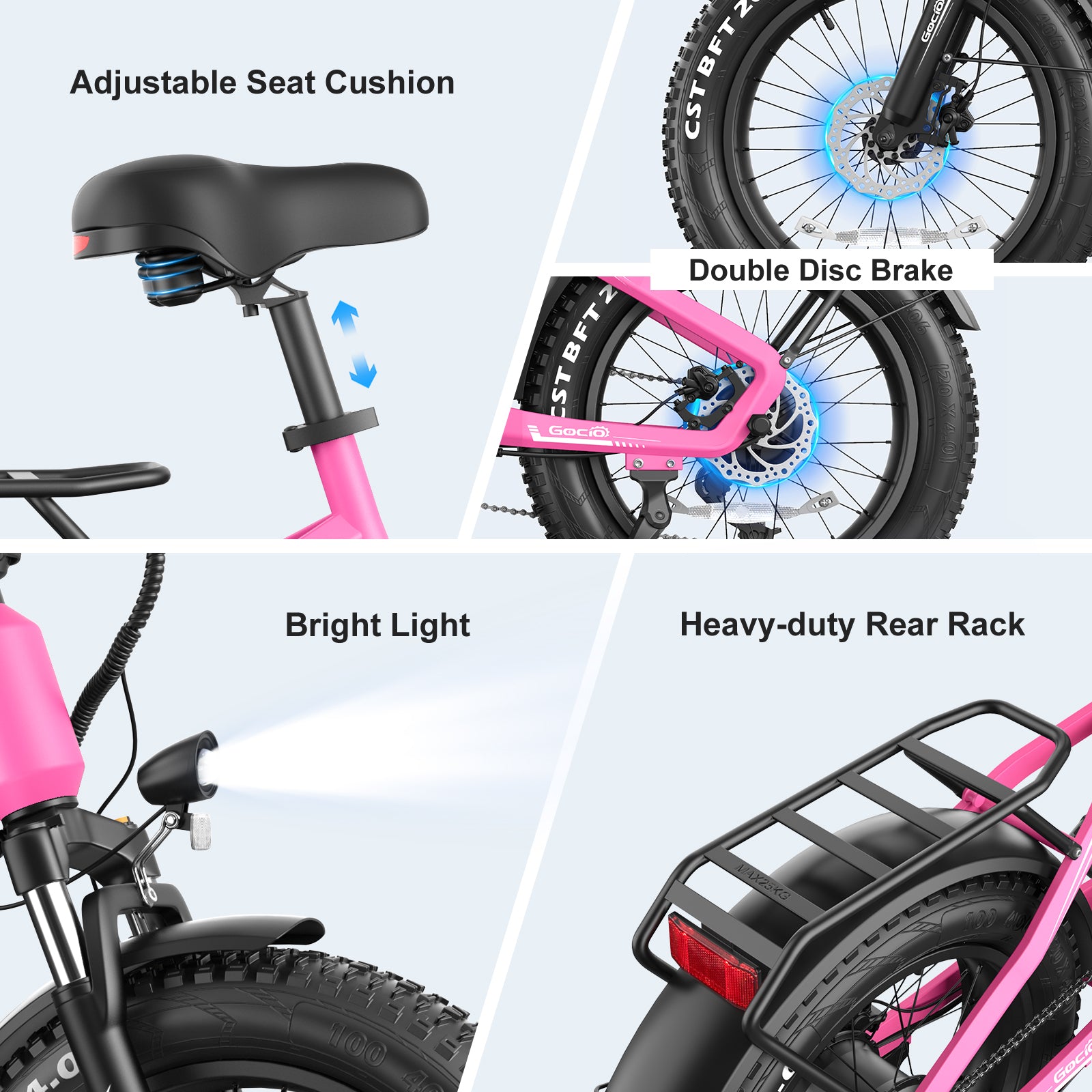 Gocio Electric Bike for Adults, Peak 1025W Mountain E Bike, 48V 13AH Removable Lithium-Ion Battery Ebikes, 20"x4.0" Fat Tire Electric Bicycles, 3A Fast Charge, up to 60 Miles Man Woman UL2849