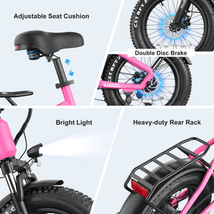 Gocio Electric Bike for Adults, Peak 1025W Mountain E Bike, 48V 13AH Removable Lithium-Ion Battery Ebikes, 20"x4.0" Fat Tire Electric Bicycles, 3A Fast Charge, up to 60 Miles Man Woman UL2849 - GOCIO