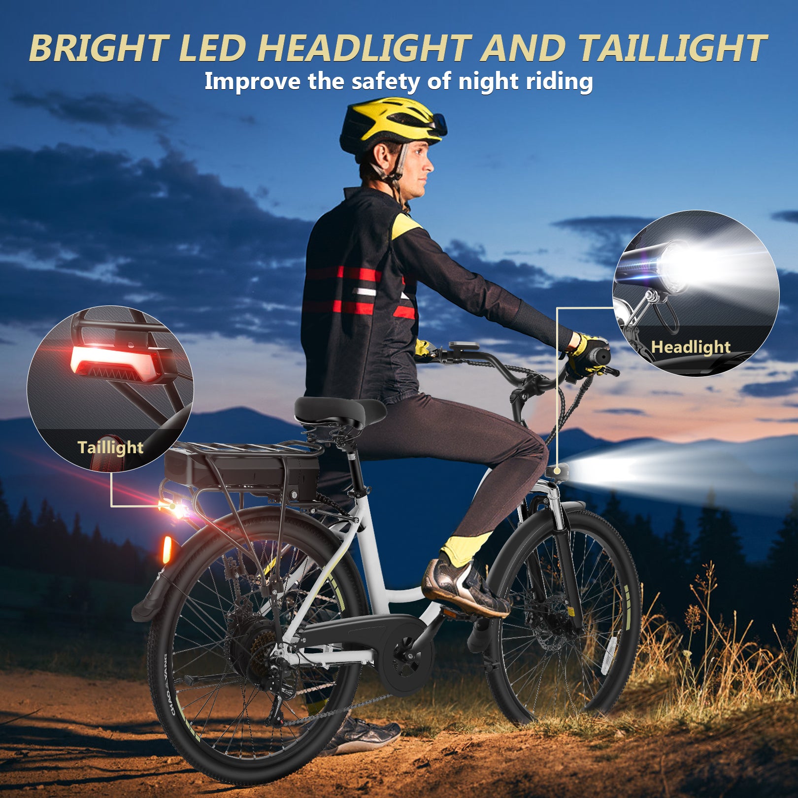 Gocio 26" Peak 700W Low Frame Electric Bike for Adults, Long-Lasting 48V 10.4Ah Battery, LCD Display, 5 Riding Modes, Headlight and Taillight, 7 Speeds Commuter Women Ebike, City Cruiser Ebike, Black