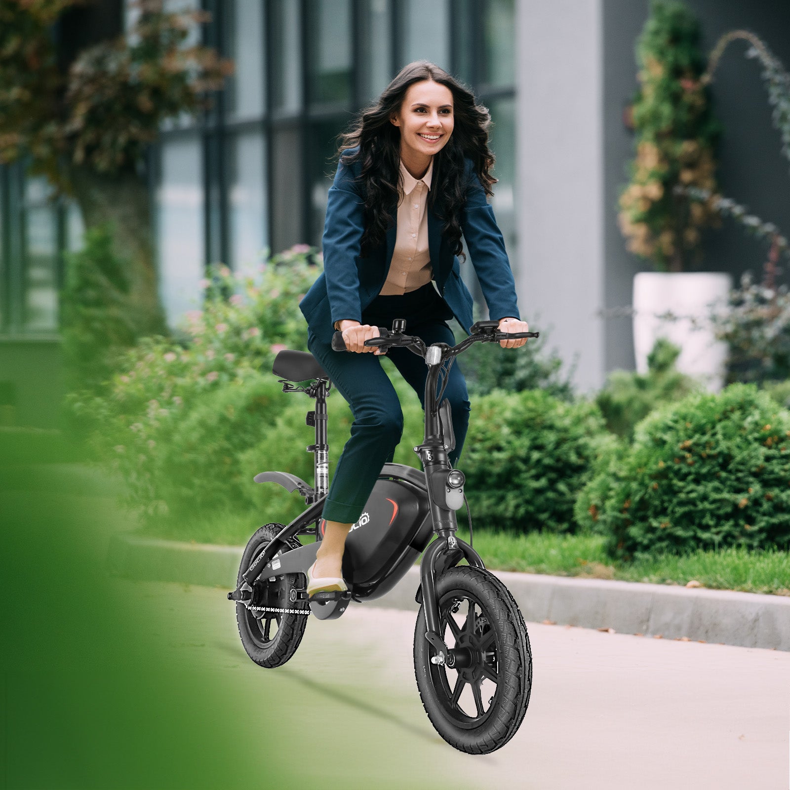 Gocio 14" Foldable Electric Bike, 375Wh 48V Electric Bicycles for Adults Women Teens, Peak 500W City Commuter Cruiser Ebikes, LED Display, E bike One-Piece Tire with 5 Riding Modes UL2849