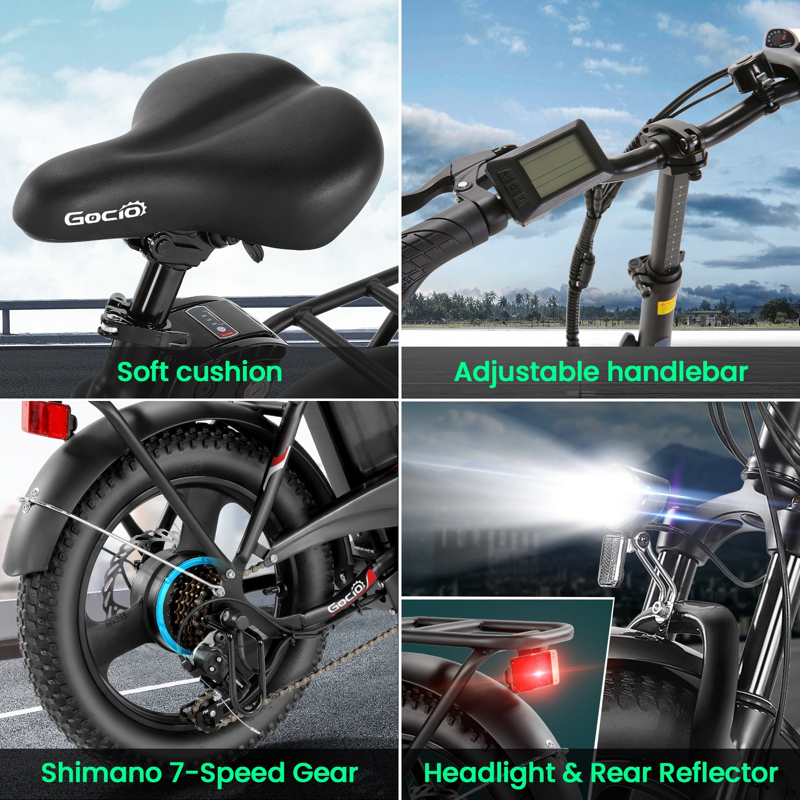 Gocio Electric Bike 3.0 Fat Tire Foldable Ebike, 48V 374.4Wh Battery, Peak 700W Folding Electric Bike, Lockable Suspension Fork, LCD, 16" One-Piece Tire Electric Bicycles for Women Adults UL2849 - GOCIO