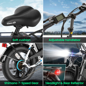 Gocio Electric Bike 3.0 Fat Tire Foldable Ebike, 48V 374.4Wh Battery, Peak 700W Folding Electric Bike, Lockable Suspension Fork, LCD, 16" One-Piece Tire Electric Bicycles for Women Adults UL2849 - GOCIO