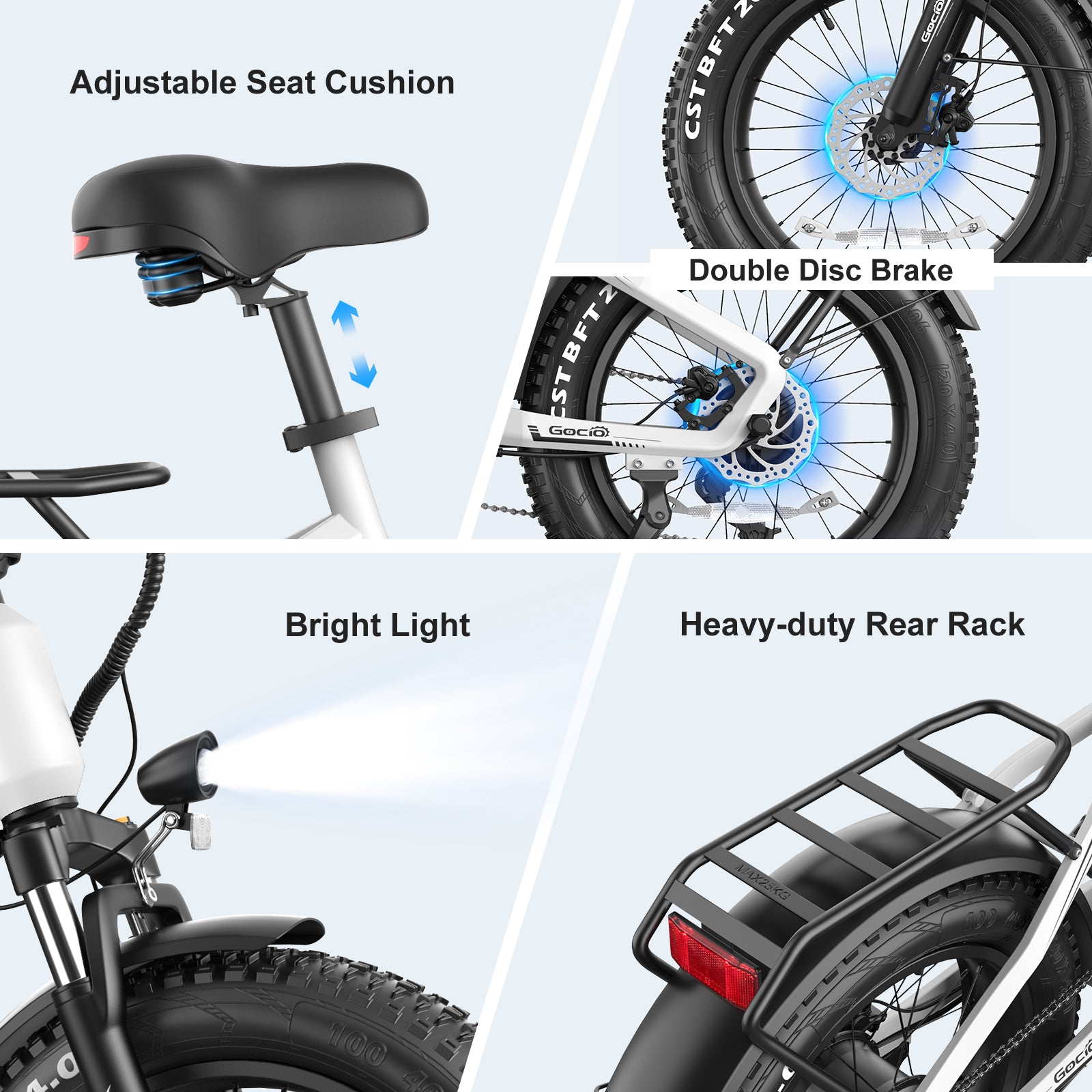 Gocio Electric Bike for Adults, Peak 1025W Mountain E Bike, 48V 13AH Removable Lithium-Ion Battery Ebikes, 20"x4.0" Fat Tire Electric Bicycles, 3A Fast Charge, up to 60 Miles Man Woman UL2849