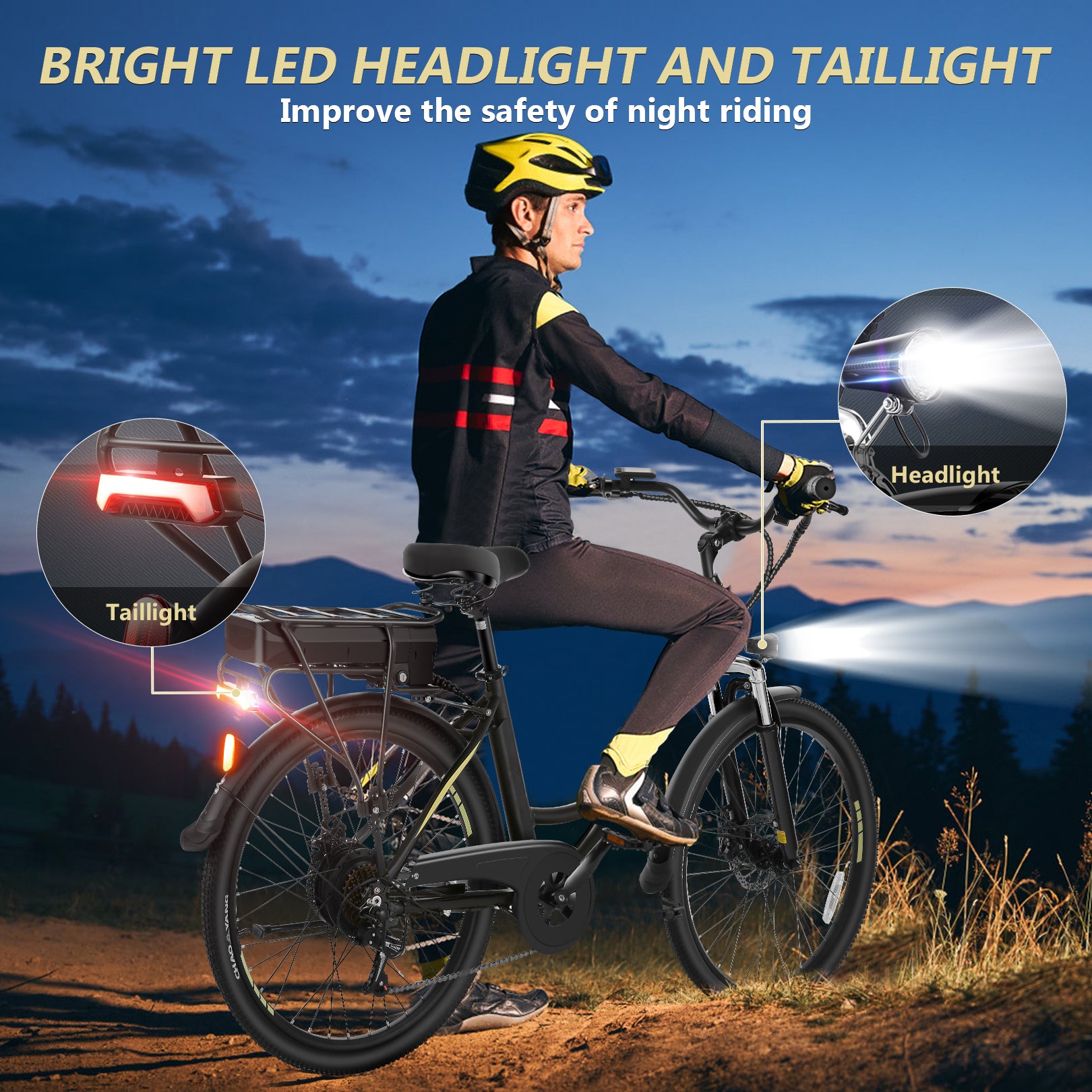 Gocio 26" Peak 700W Low Frame Electric Bike for Adults, Long-Lasting 48V 10.4Ah Battery, LCD Display, 5 Riding Modes, Headlight and Taillight, 7 Speeds Commuter Women Ebike, City Cruiser Ebike, Black