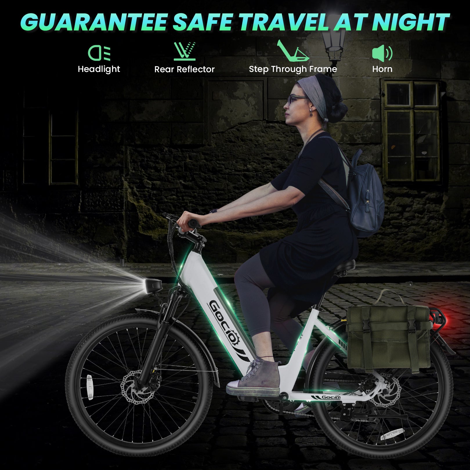 Gocio 26" x 2.1" Electric Bike for Adults, 500W Commuter Ebike, 48V 720wh Built-in Battery, 5 Riding Modes, Max 60 Miles, LCD, Lockable Front Suspension Step Thru E Bikes UL 2849