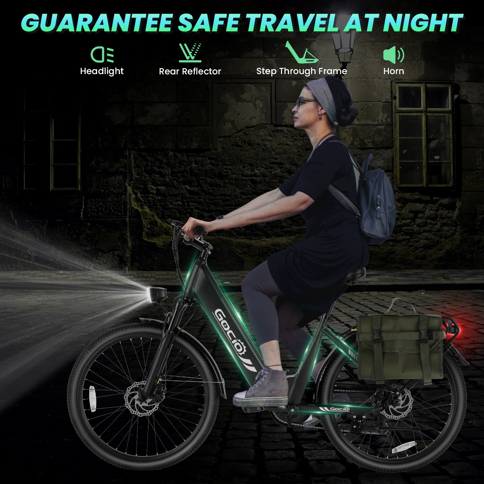 Gocio 26" x 2.1" Electric Bike for Adults, 500W Commuter Ebike, 48V 720wh Built-in Battery, 5 Riding Modes, Max 60 Miles, LCD, Lockable Front Suspension Step Thru E Bikes UL 2849
