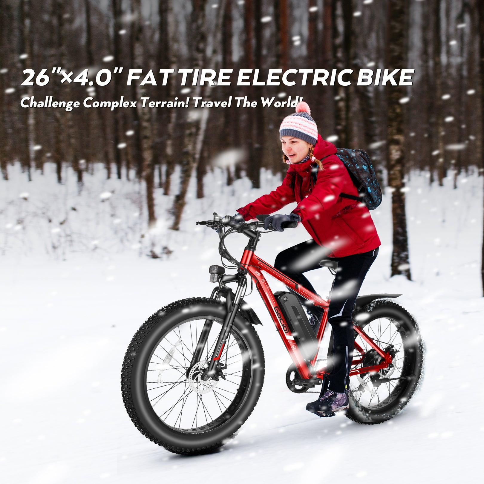 Gocio 26" 4.0 Fat Tire Electric Bike for Adults, 500W Adults E Bike, 48V 13Ah Battery, Max 22Mph Electric Mountain Bike Beach Bicycle Snow Bike Ebike for Men, Professional 7-Speed UL2849