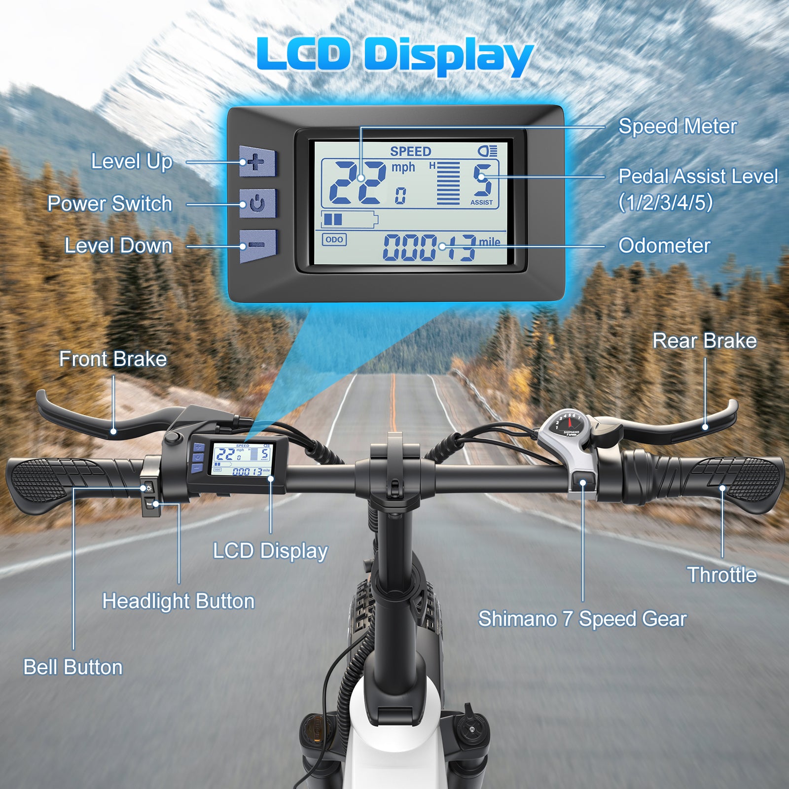 Gocio Electric Bike for Adults, Peak 1025W Mountain E Bike, 48V 13AH Removable Lithium-Ion Battery Ebikes, 20"x4.0" Fat Tire Electric Bicycles, 3A Fast Charge, up to 60 Miles Man Woman UL2849